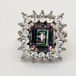Gorgeous Stratify Mystic Topaz & Zircon Ring in 18k over Sterling Silver Sz 10